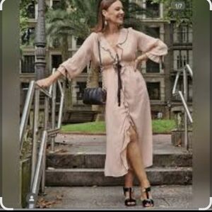 Zara Blush Long Sleeve Dress with Black Accents